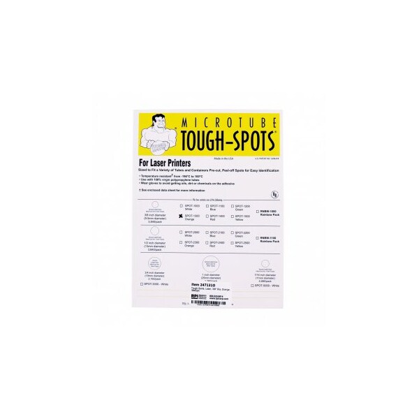 Tough-Spots, Laser, 3/8" Dia, Orange, 3840/pk, 3840PK